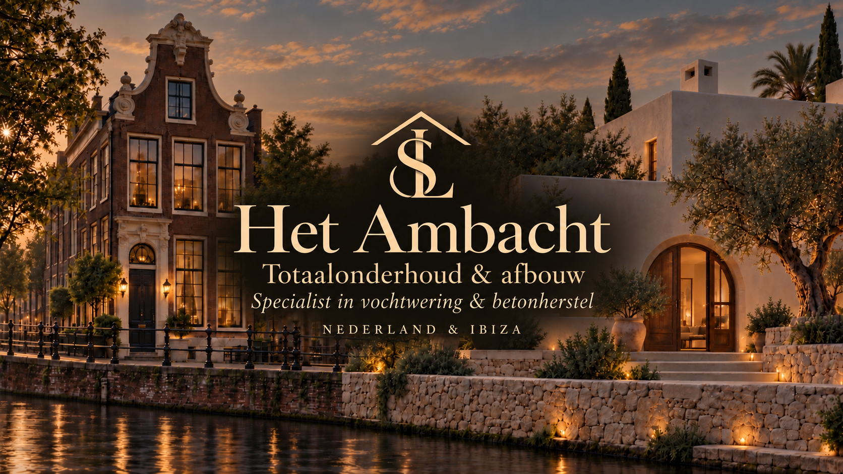 Het Ambacht Totaalonderhoud & afbouw. Specialist in vochtwering & betonherstel. Nederland & Ibiza, met een grachtenpand en een Spaanse villa.